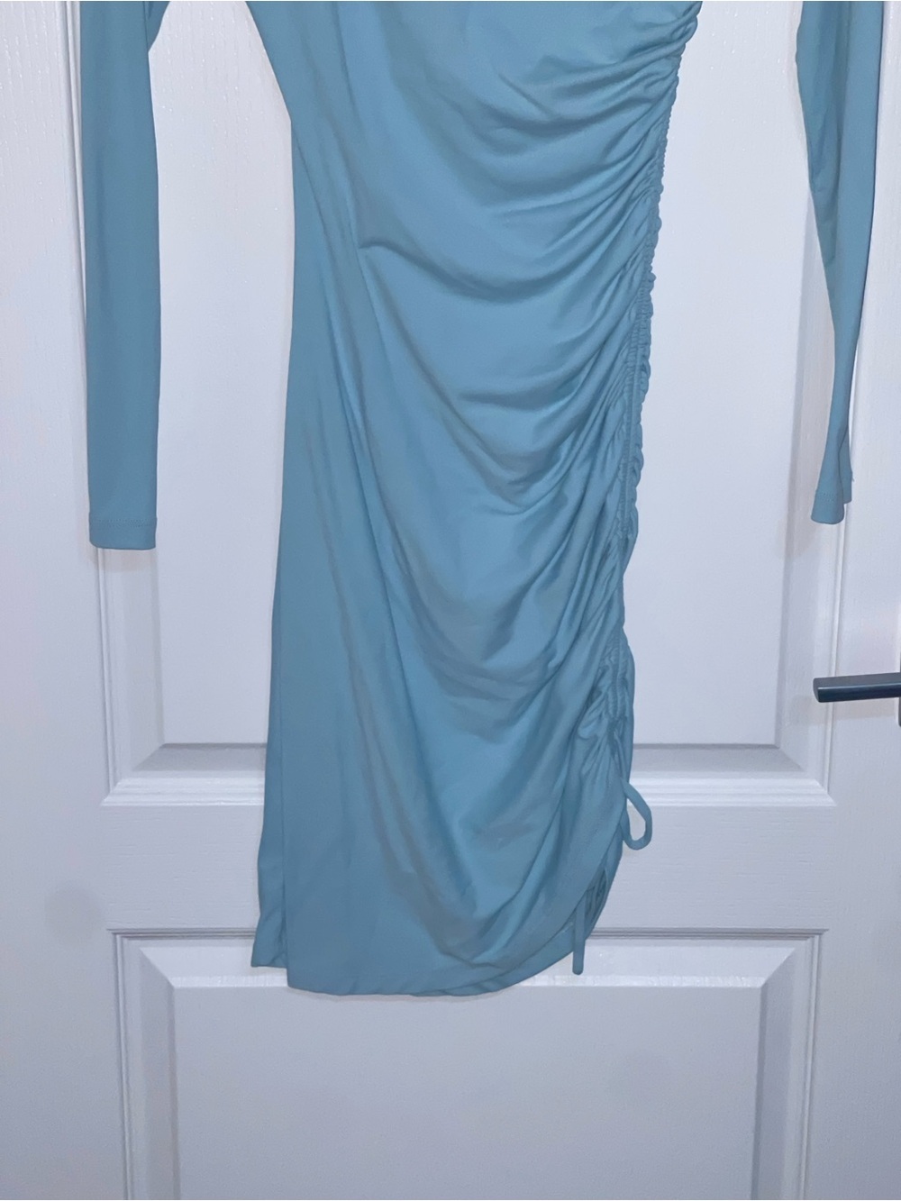 SUSANA MONACO Side Gathered Dress In Baby Blue Long-Sleeve Mint Ruched Side XS - Picture 5 of 9
